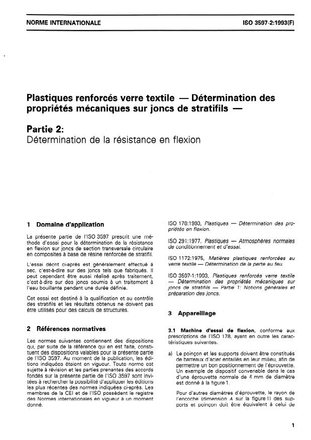 ISO 3597-2:1993 - Plastiques renforcés verre textile -- Détermination des propriétés mécaniques sur joncs de stratifils