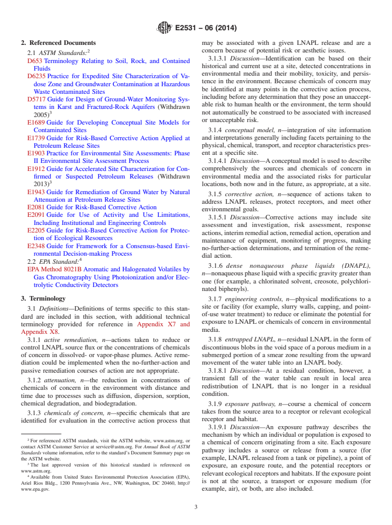 ASTM E2531-06(2014) - Standard Guide for  Development of Conceptual Site Models and Remediation Strategies  for Light Nonaqueous-Phase Liquids Released to the Subsurface