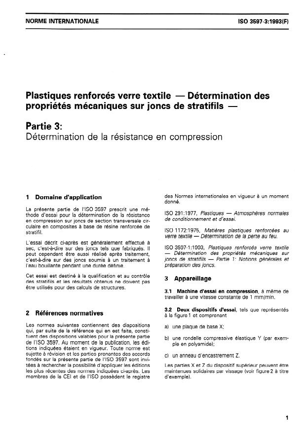 ISO 3597-3:1993 - Plastiques renforcés verre textile -- Détermination des propriétés mécaniques sur joncs de stratifils