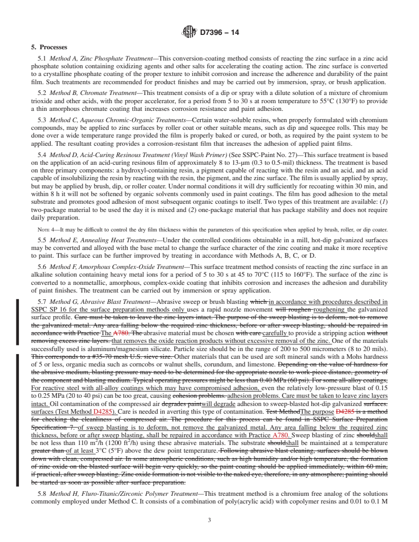 REDLINE ASTM D7396-14 - Standard Guide for Preparation of New, Continuous Zinc-Coated (Galvanized) Steel  Surfaces         for Painting