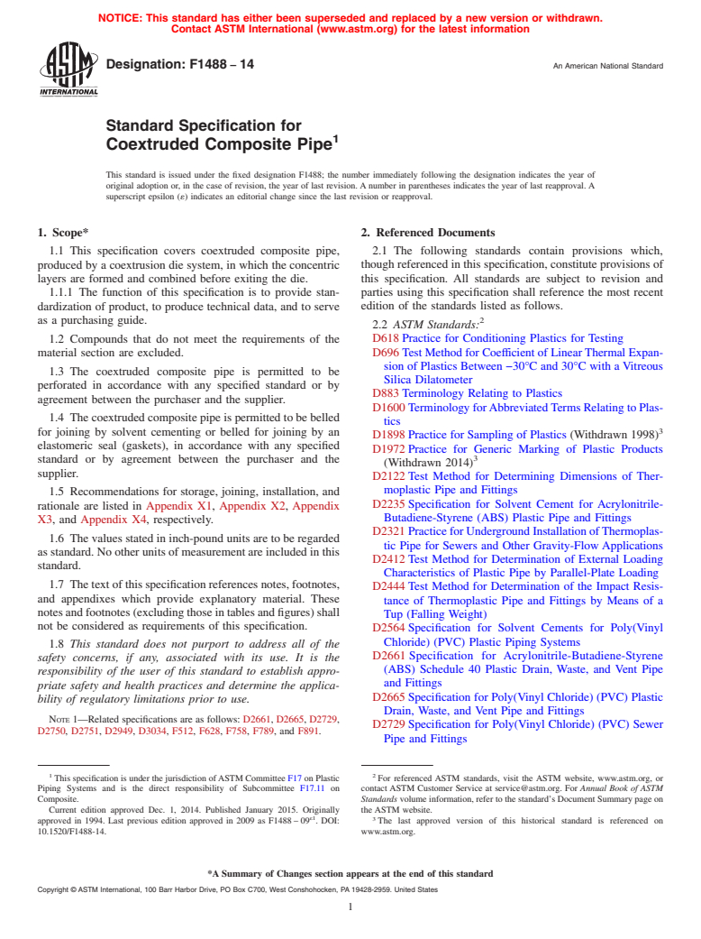 ASTM F1488-14 - Standard Specification for  Coextruded Composite Pipe