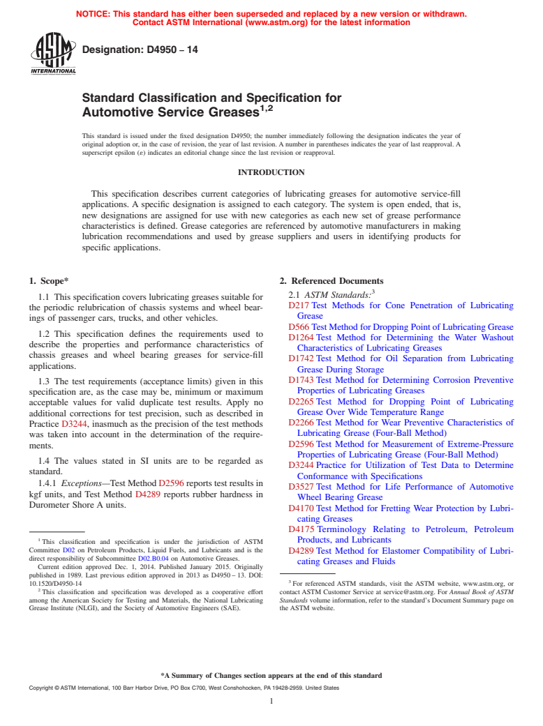 ASTM D4950-14 - Standard Classification and Specification for  Automotive Service Greases