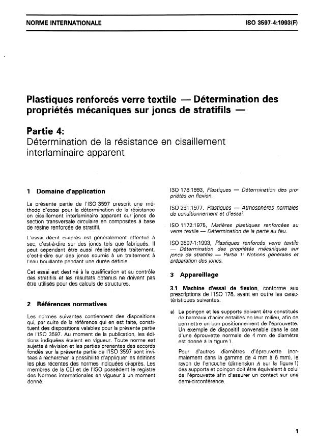 ISO 3597-4:1993 - Plastiques renforcés verre textile -- Détermination des propriétés mécaniques sur joncs de stratifils