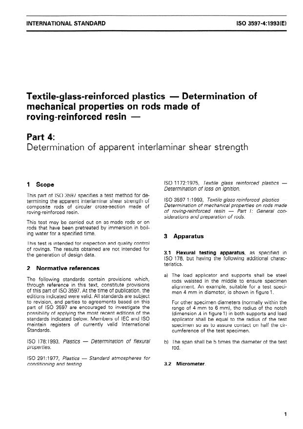 ISO 3597-4:1993 - Textile-glass-reinforced plastics -- Determination of mechanical properties on rods made of roving-reinforced resin