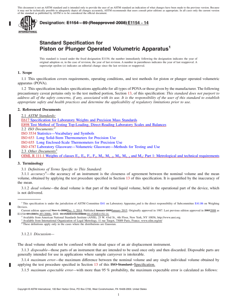 REDLINE ASTM E1154-14 - Standard Specification for  Piston or Plunger Operated Volumetric Apparatus