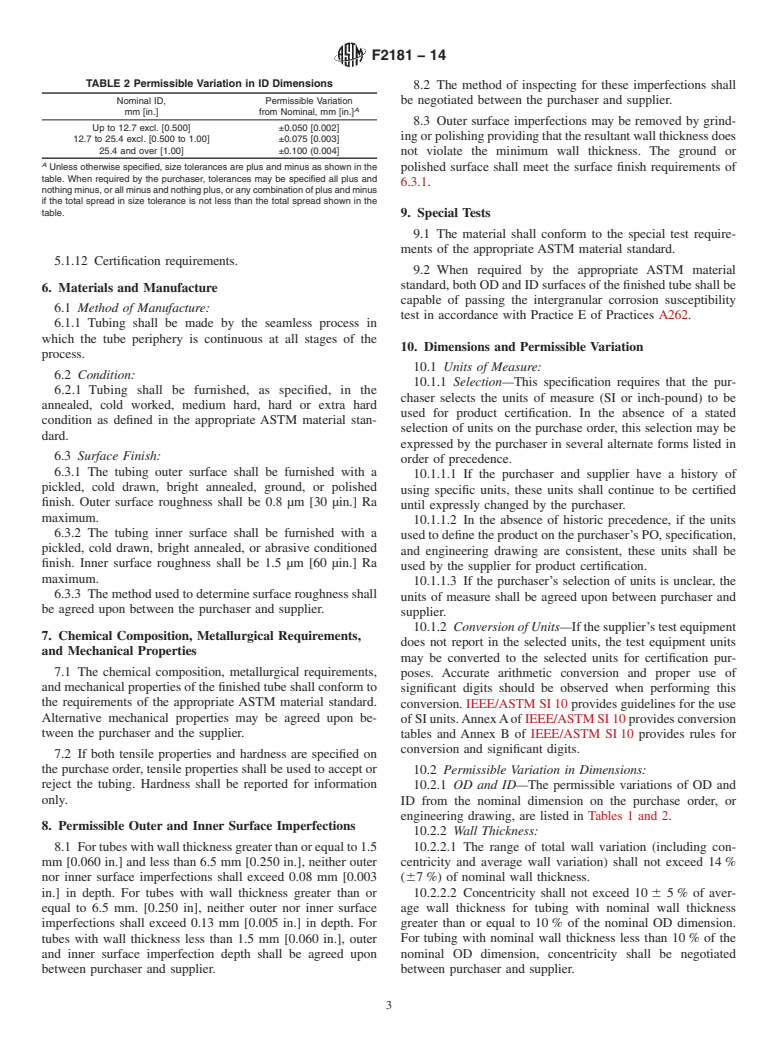 ASTM F2181-14 - Standard Specification for  Wrought Seamless Stainless Steel Tubing for Surgical Implants