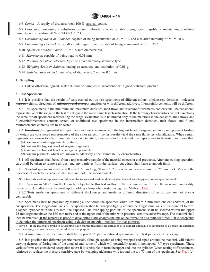 REDLINE ASTM D4804-14 - Standard Test Method for  Determining the Flammability Characteristics of Nonrigid Solid  Plastics