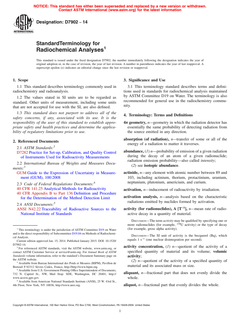 ASTM D7902-14 - Standard Terminology for Radiochemical Analyses