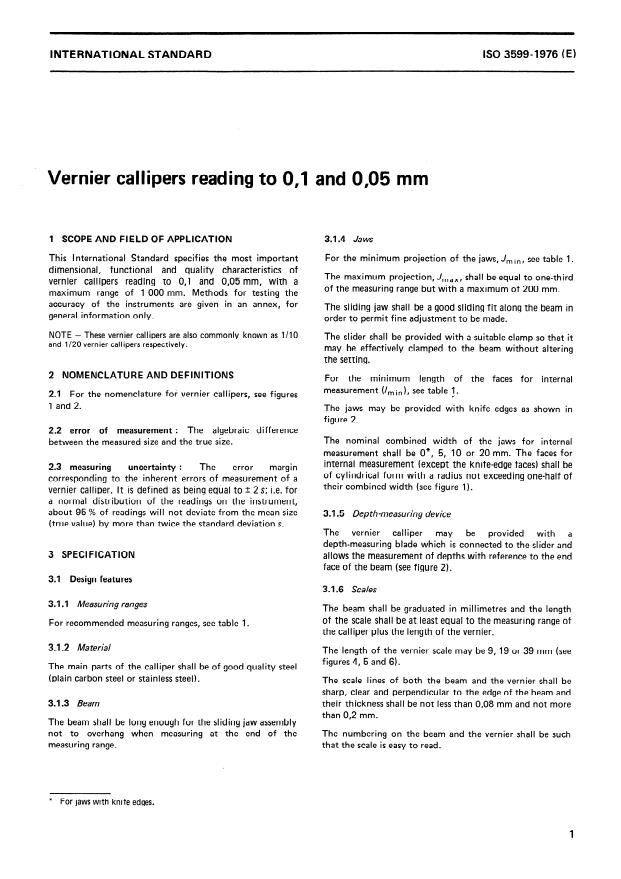 ISO 3599:1976 - Vernier callipers reading to 0,1 and 0,05 mm