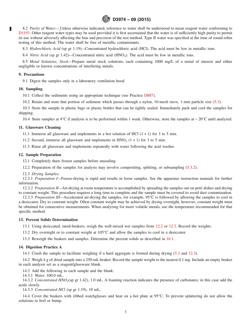 REDLINE ASTM D3974-09(2015) - Standard Practices for  Extraction of Trace Elements from Sediments