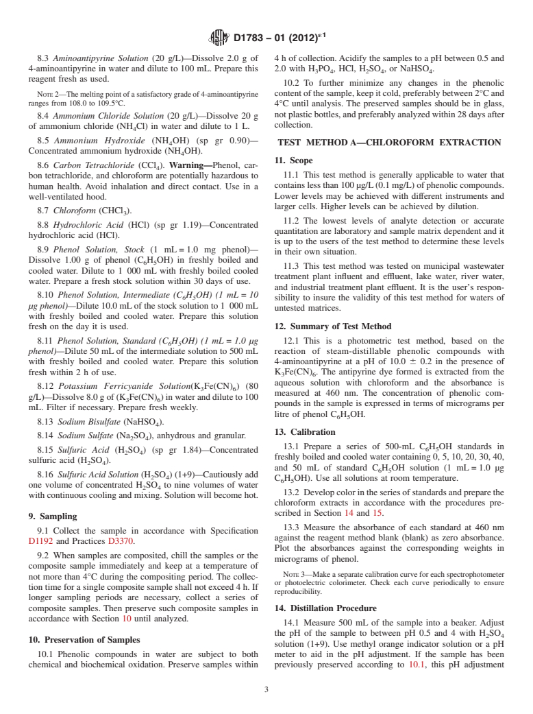 ASTM D1783-01(2012)e1 - Standard Test Methods for  Phenolic Compounds in Water