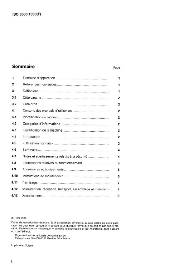 ISO 3600:1996 ISO 3600:1996 - Tracteurs, matériels agricoles et forestiers, matériel a moteur pour jardins et pelouses -- Manuels d'utilisation -- Contenu et présentation - Page 2 preview