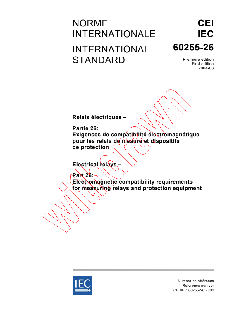 IEC 60255-26:2004 - Electrical relays - Part 26: Electromagnetic compatibility requirements for measuring relays and protection equipment
Released:8/27/2004
Isbn:2831876206
