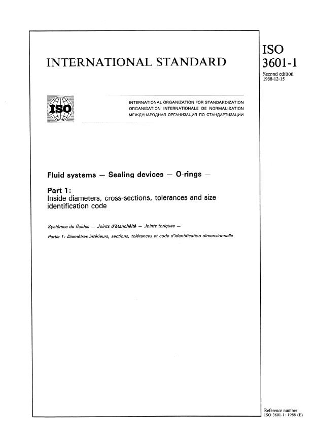 ISO 3601-1:1988 - Fluid systems -- Sealing devices -- O-rings