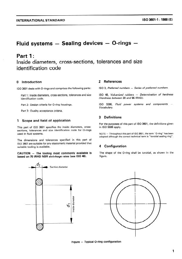 ISO 3601-1:1988 - Fluid systems -- Sealing devices -- O-rings