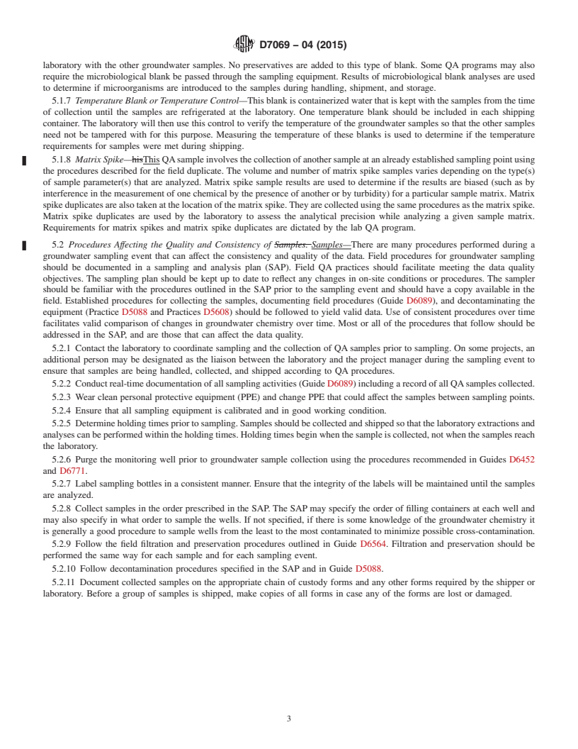 REDLINE ASTM D7069-04(2015) - Standard Guide for  Field Quality Assurance in a Groundwater Sampling Event