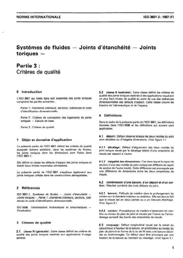ISO 3601-3:1987 - Systemes de fluides -- Joints d'étanchéité -- Joints toriques