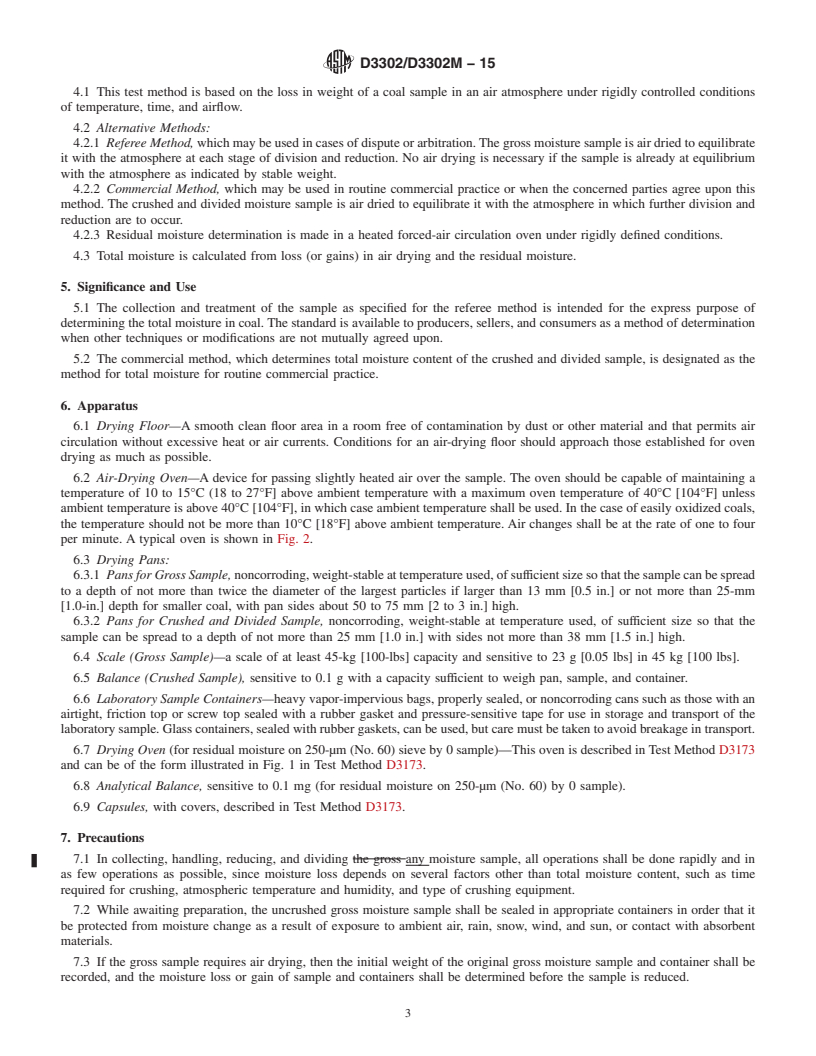 REDLINE ASTM D3302/D3302M-15 - Standard Test Method for  Total Moisture in Coal