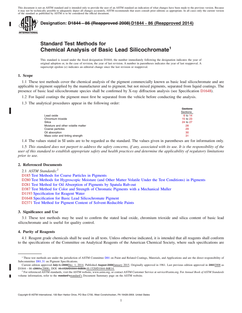 REDLINE ASTM D1844-86(2014) - Standard Test Methods for Chemical Analysis of Basic Lead Silicochromate