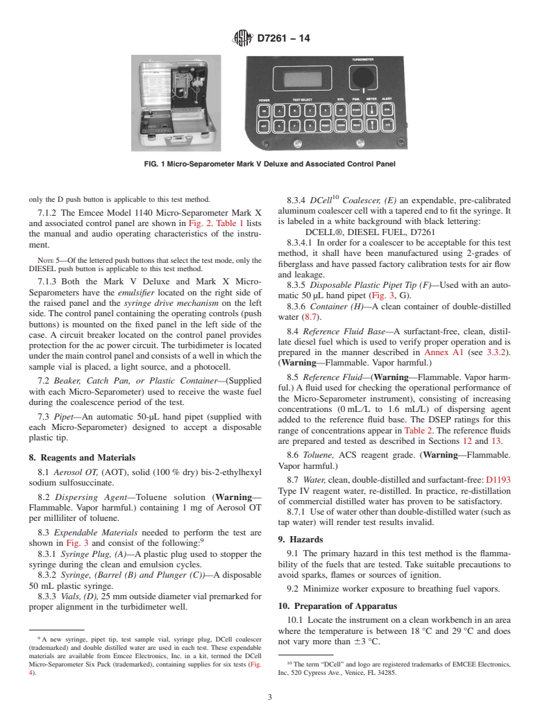 ASTM D7261-14 - Standard Test Method for Determining Water Separation Characteristics of Diesel Fuels  by Portable Separometer