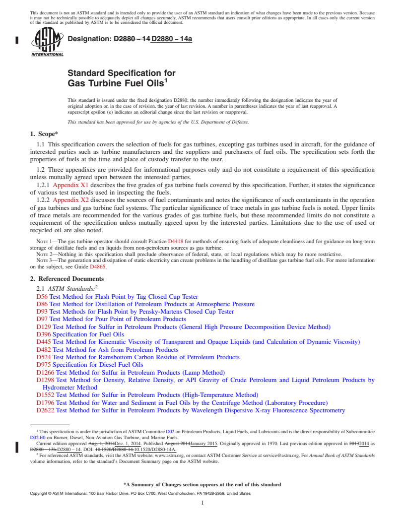 REDLINE ASTM D2880-14a - Standard Specification for  Gas Turbine Fuel Oils