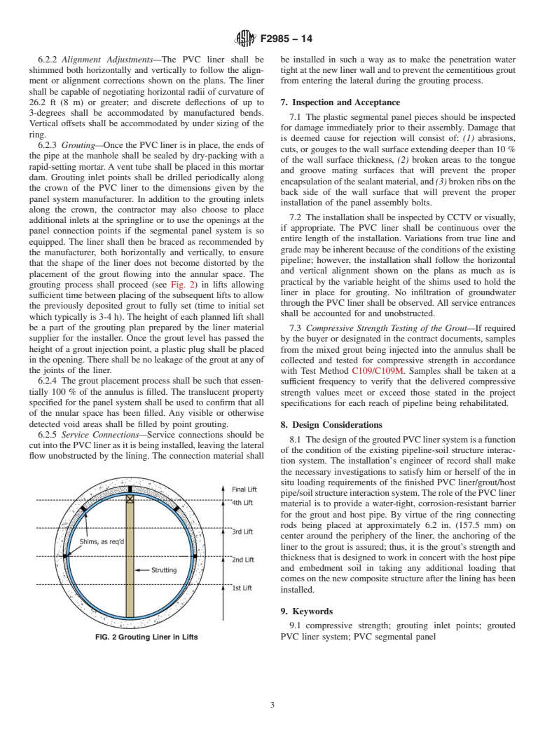 ASTM F2985-14 - Standard Practice for Installation of a PVC Segmental Panel Liner System in Man-Entry  Size Sewers and Conduits