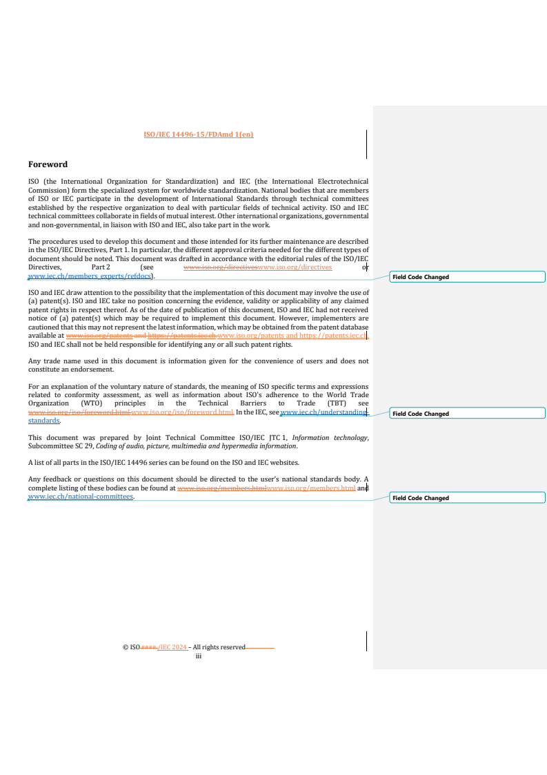 REDLINE ISO/IEC 14496-15:2024/Amd 1 - Information technology — Coding of audio-visual objects — Part 15: Carriage of network abstraction layer (NAL) unit structured video in the ISO base media file format — Amendment 1: Support for neural-network post-filter supplemental enhancement information and other improvements
Released:10/22/2024