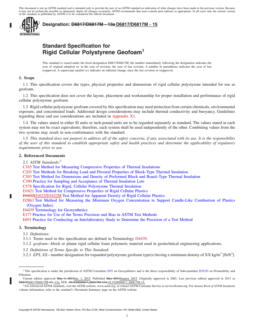 REDLINE ASTM D6817/D6817M-15 - Standard Specification for Rigid Cellular Polystyrene Geofoam