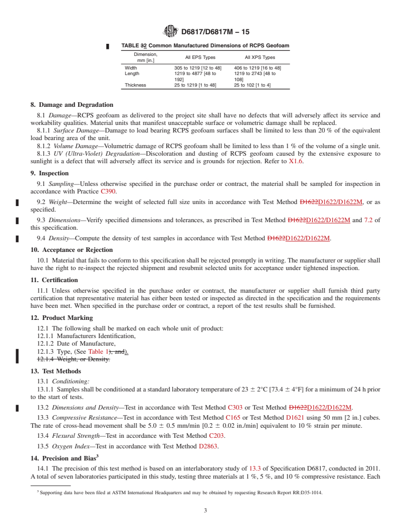 REDLINE ASTM D6817/D6817M-15 - Standard Specification for Rigid Cellular Polystyrene Geofoam