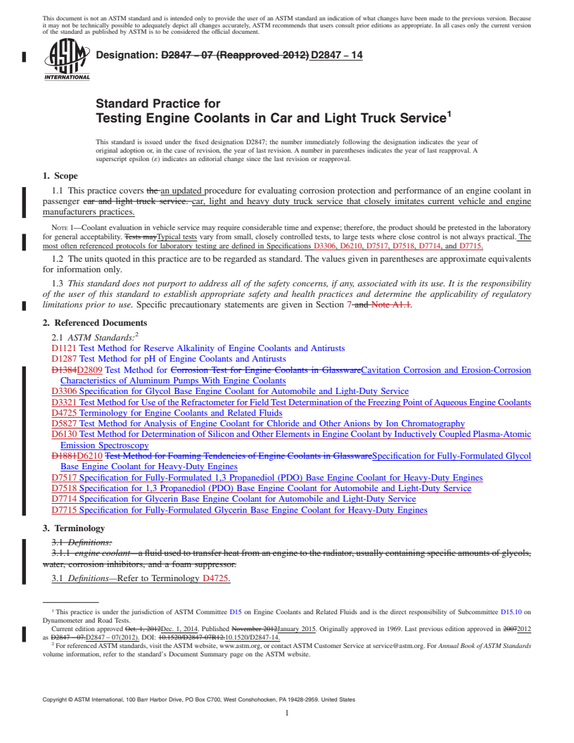 REDLINE ASTM D2847-14 - Standard Practice for Testing Engine Coolants in Car and Light Truck Service