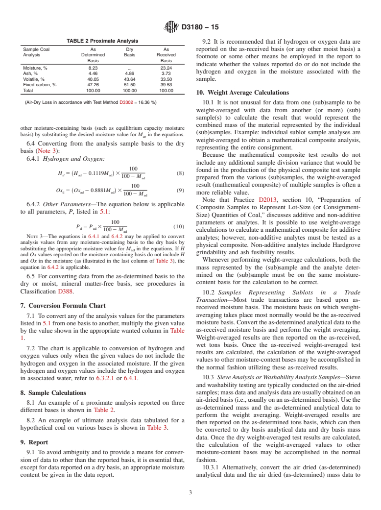 ASTM D3180-15 - Standard Practice for  Calculating Coal and Coke Analyses from As-Determined to Different  Bases