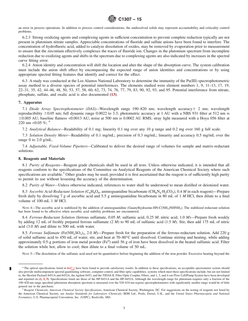 REDLINE ASTM C1307-15 - Standard Test Method for  Plutonium Assay by Plutonium (III) Diode Array Spectrophotometry