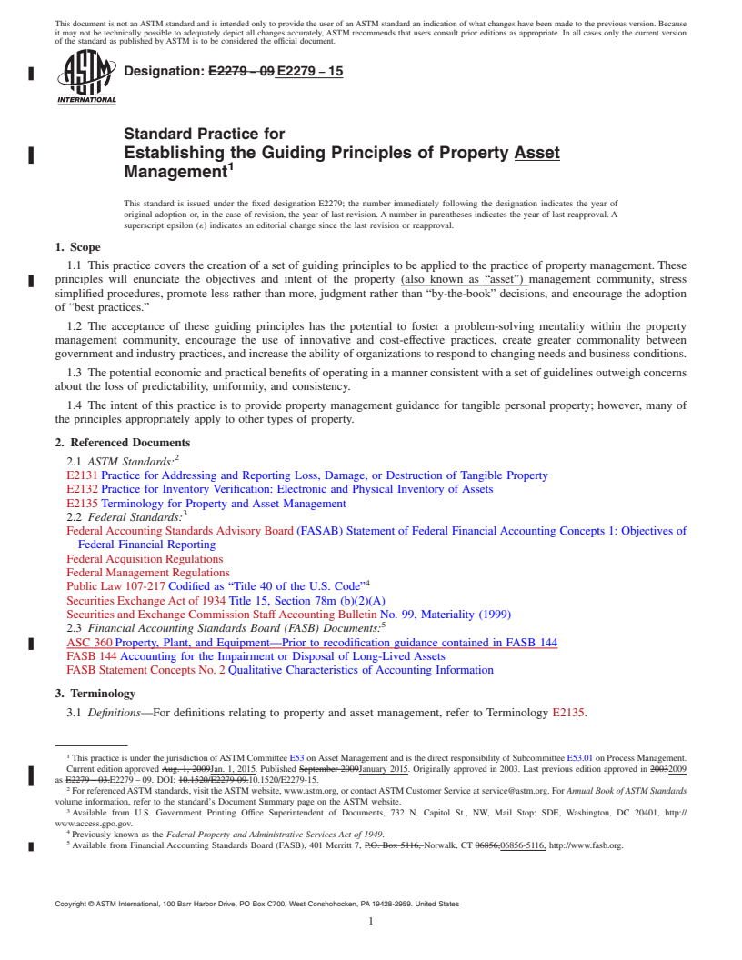 REDLINE ASTM E2279-15 - Standard Practice for Establishing the Guiding Principles of Property Asset Management