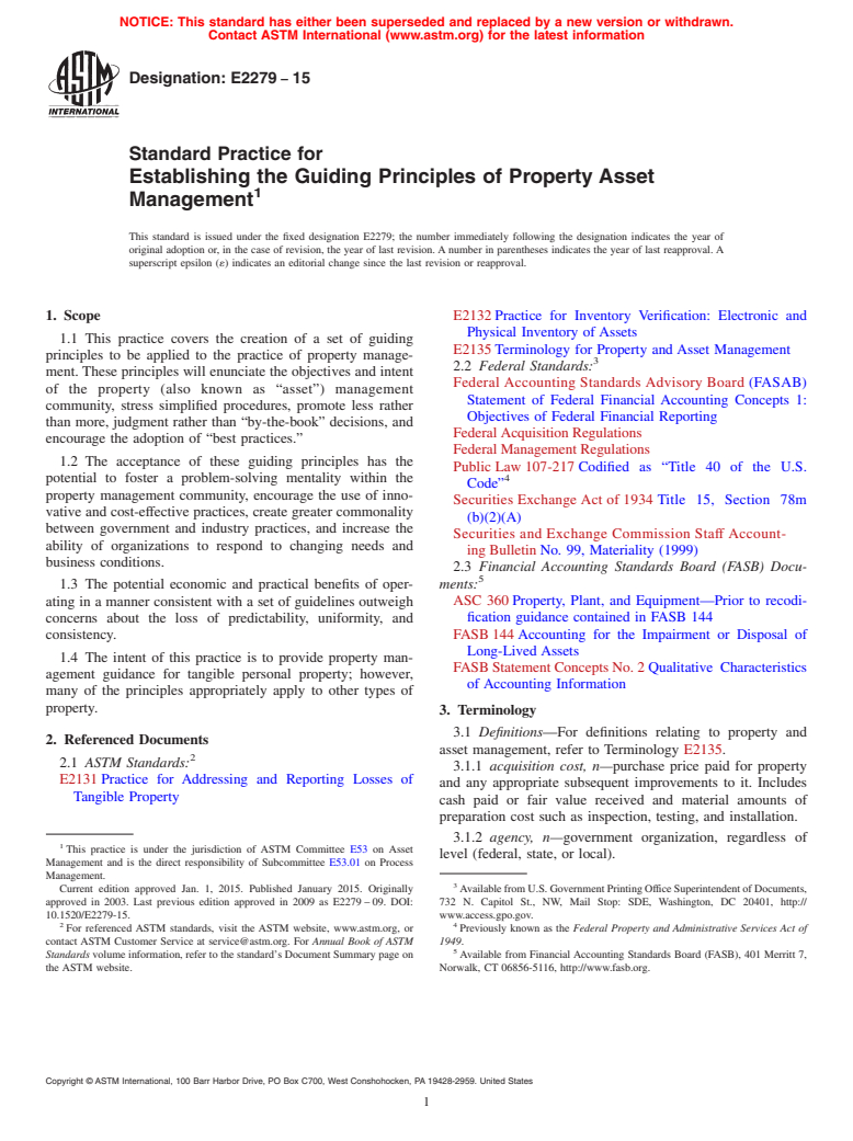 ASTM E2279-15 - Standard Practice for Establishing the Guiding Principles of Property Asset Management