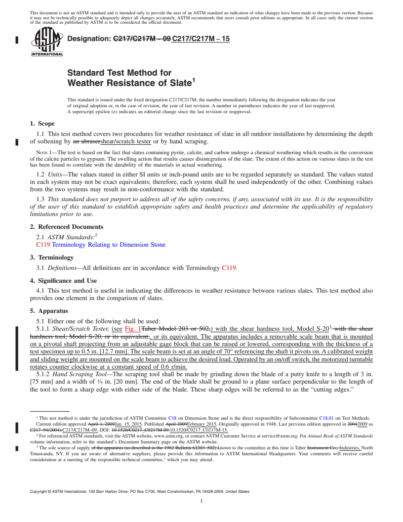 REDLINE ASTM C217/C217M-15 - Standard Test Method for  Weather Resistance of Slate