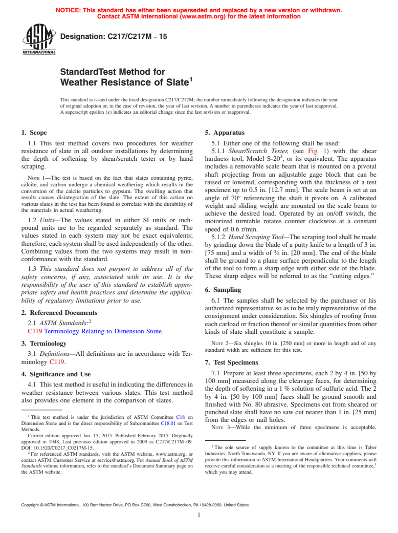 ASTM C217/C217M-15 - Standard Test Method for  Weather Resistance of Slate