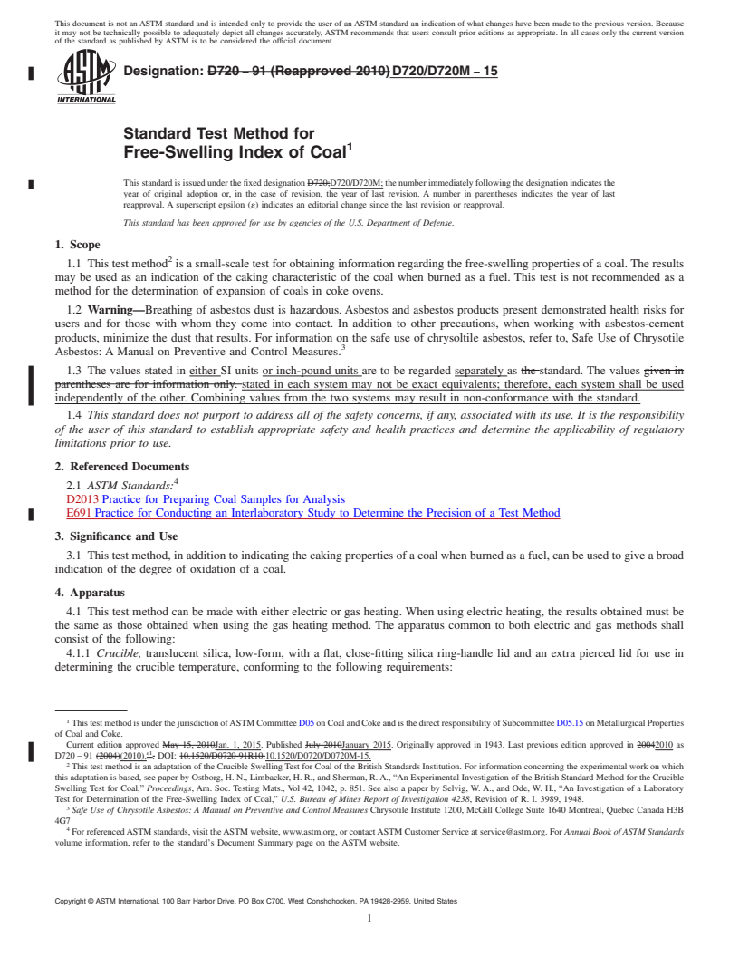 REDLINE ASTM D720/D720M-15 - Standard Test Method for  Free-Swelling Index of Coal