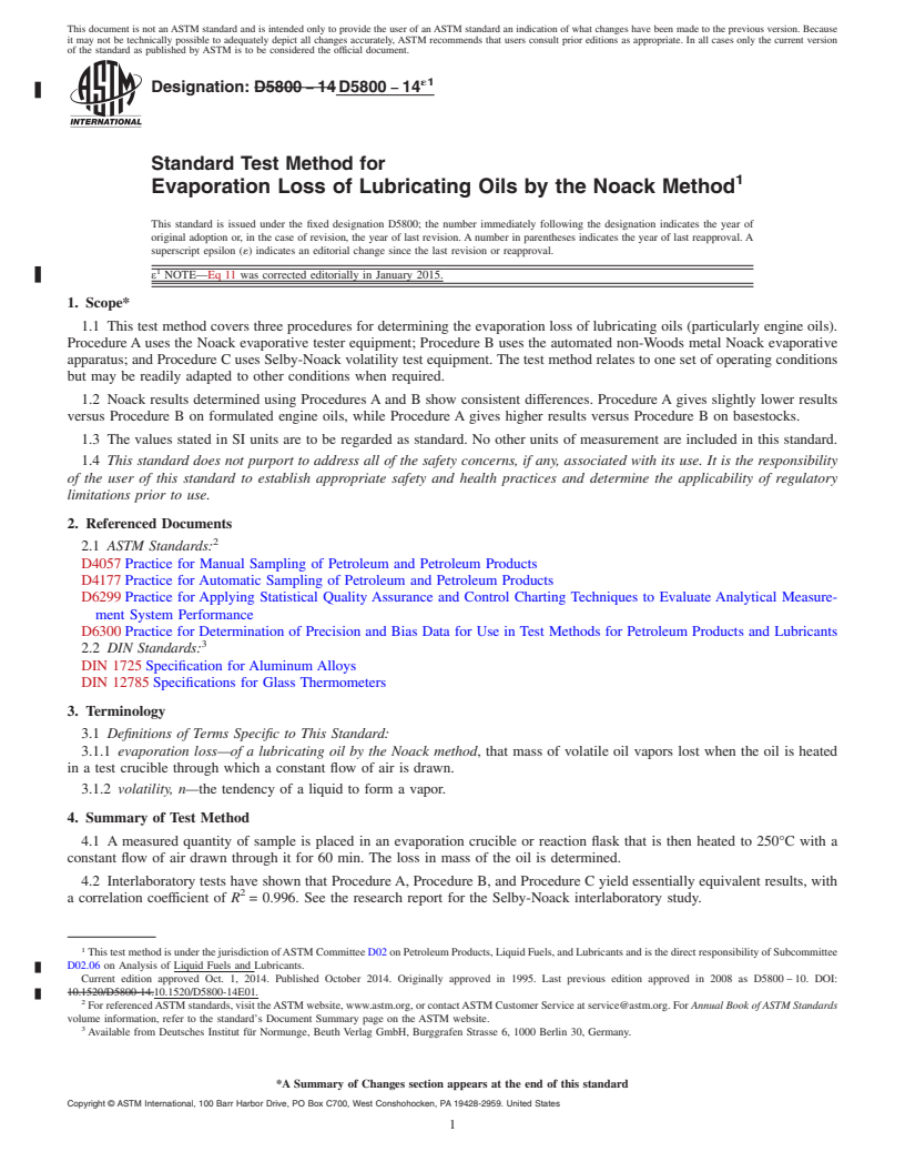 REDLINE ASTM D5800-14e1 - Standard Test Method for  Evaporation Loss of Lubricating Oils by the Noack Method