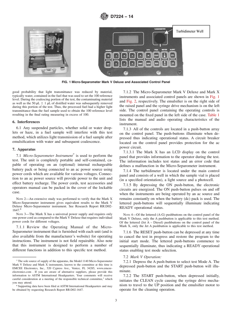 ASTM D7224-14 - Standard Test Method for Determining Water Separation Characteristics of Kerosine-Type  Aviation Turbine Fuels Containing Additives by Portable Separometer