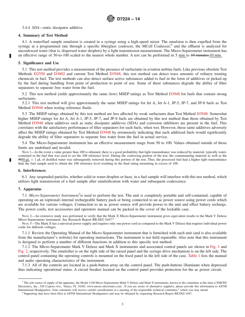 REDLINE ASTM D7224-14 - Standard Test Method for Determining Water Separation Characteristics of Kerosine-Type  Aviation Turbine Fuels Containing Additives by Portable Separometer