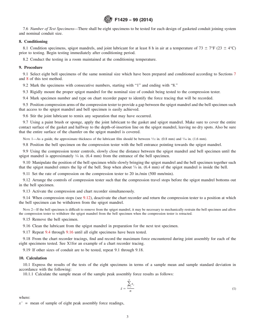 REDLINE ASTM F1429-99(2014) - Standard Test Method for  Assembly Force of Plastic Underground Conduit Joints That Use  Flexible Elastomeric Seals Located in the Bell