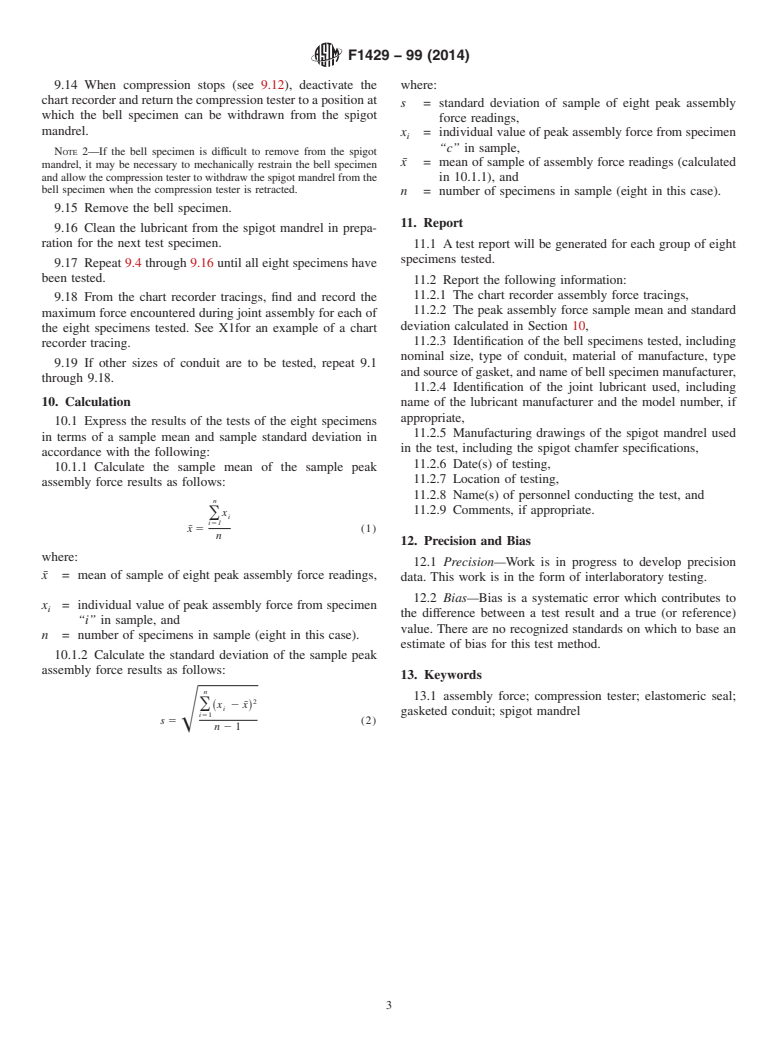 ASTM F1429-99(2014) - Standard Test Method for  Assembly Force of Plastic Underground Conduit Joints That Use  Flexible Elastomeric Seals Located in the Bell