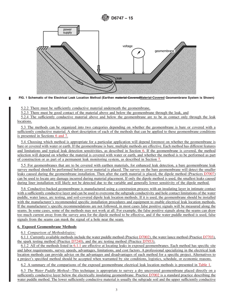 REDLINE ASTM D6747-15 - Standard Guide for Selection of Techniques for Electrical Leak Location of Leaks  in Geomembranes