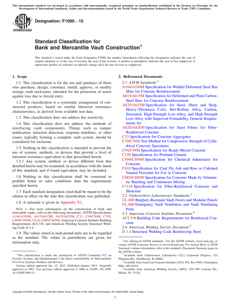 ASTM F1090-15 - Standard Classification for  Bank and Mercantile Vault Construction