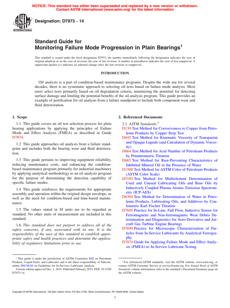 ASTM D7973-14 - Standard Guide for Monitoring Failure Mode Progression in Plain Bearings