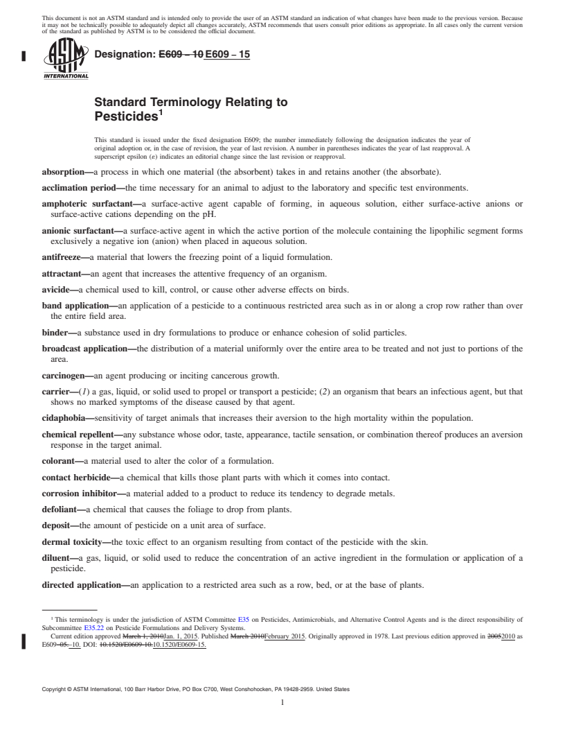 REDLINE ASTM E609-15 - Standard Terminology Relating to  Pesticides