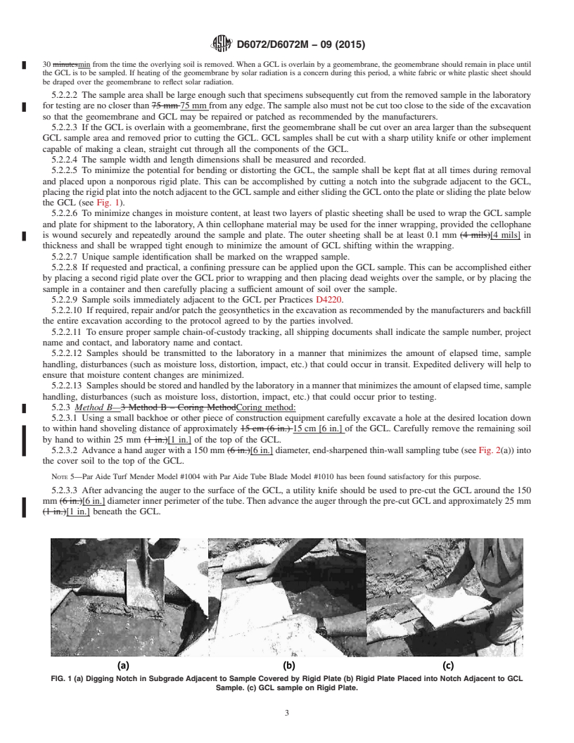 REDLINE ASTM D6072/D6072M-09(2015) - Standard Practice for Obtaining Samples of Geosynthetic Clay Liners