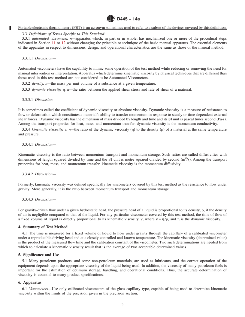 REDLINE ASTM D445-14a - Standard Test Method for  Kinematic Viscosity of Transparent and Opaque Liquids (and  Calculation of Dynamic Viscosity)