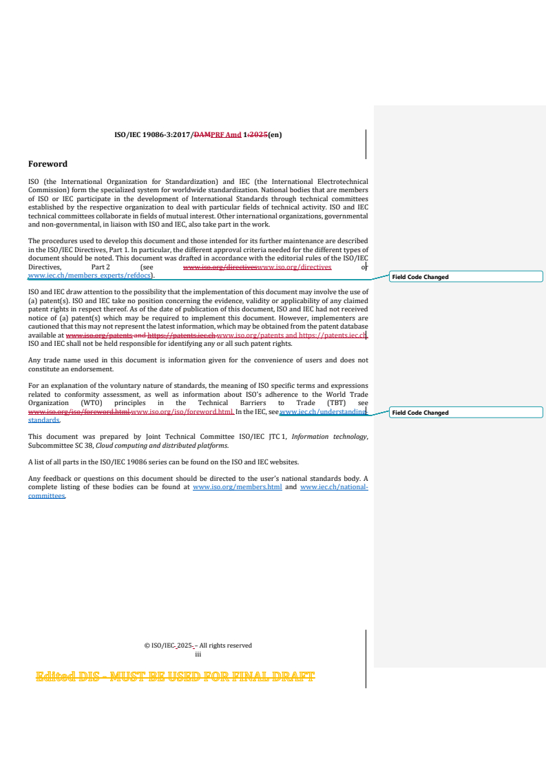 REDLINE ISO/IEC 19086-3:2017/PRF Amd 1 - Information technology — Cloud computing — Service level agreement (SLA) framework — Part 3: Core conformance requirements — Amendment 1
Released:29. 04. 2025