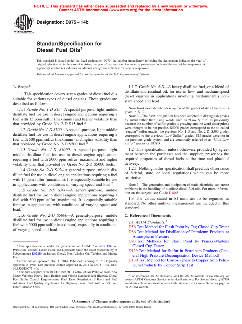 ASTM D975-14b - Standard Specification for Diesel Fuel Oils